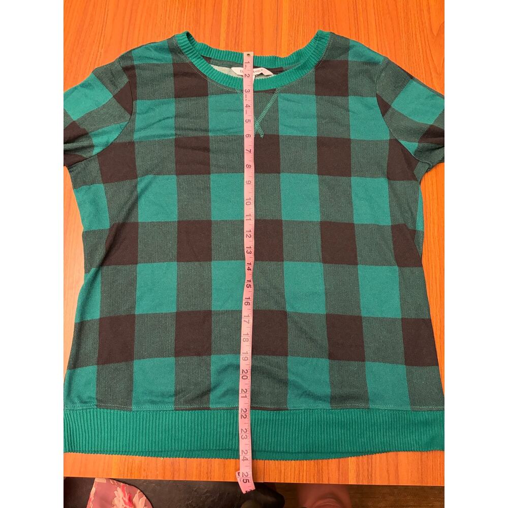 Emily Daniels Green Black Buffalo Check Plaid Sweater Top Large - Picture 7 of 11